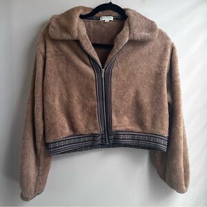 Earthbound Cropped Sherpa Jacket Size Large, Brown, EUC